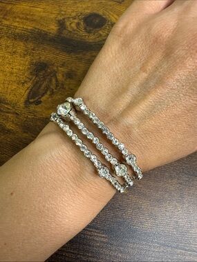 Vintage Clear Crystal Multi-Row Wrap Bracelet - Silver and Gold Accents